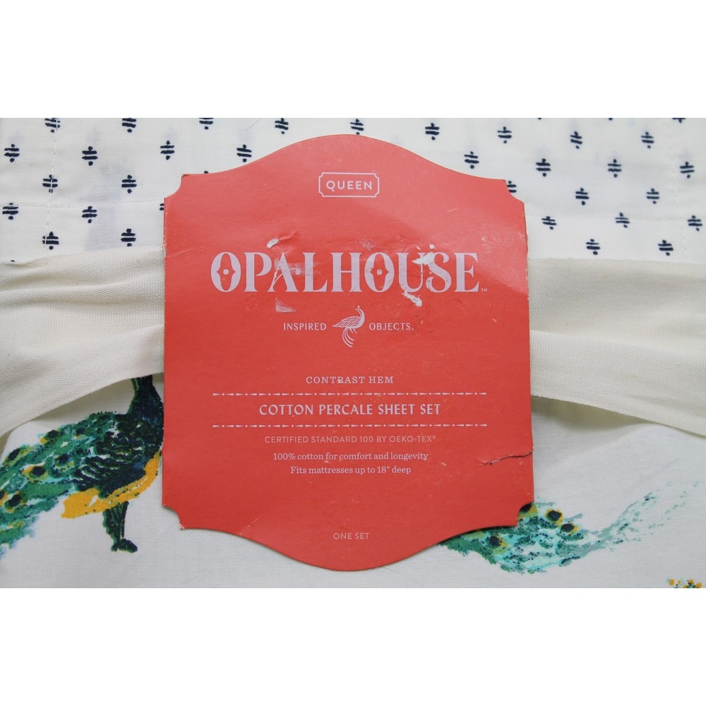 Opalhouse Peacock Queen Flat Sheet 100% Cotton Percale Bird Print New